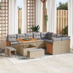Ensemble de Canapé de Jardin 12 Pièces avec Coussins Beige Poly Rattan Acacia