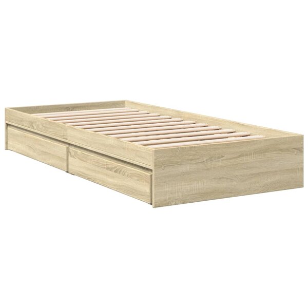 vidaXL Cadre de lit et tiroirs chêne sonoma 90x190cm bois d'ingénierie