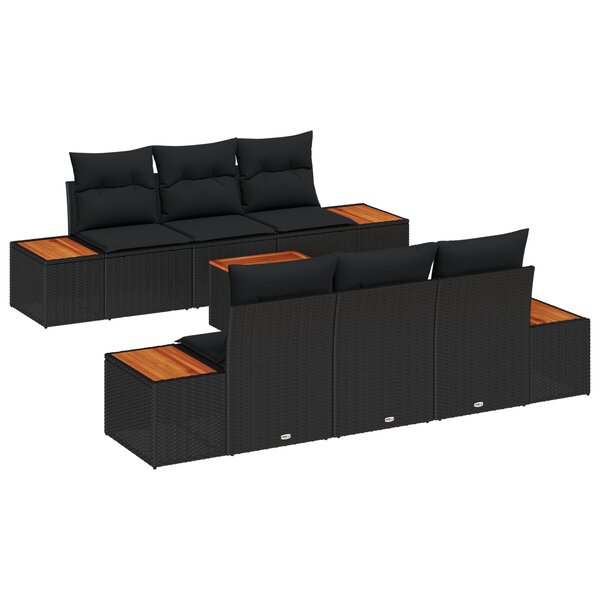 Ensemble de canapé de jardin vidaXL 7 pièces avec coussins noir poly rattan acacia