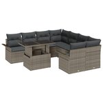 Ensemble de Sofa de Jardin de 9 Pièces avec Coussins en Rattan Poly Gris
