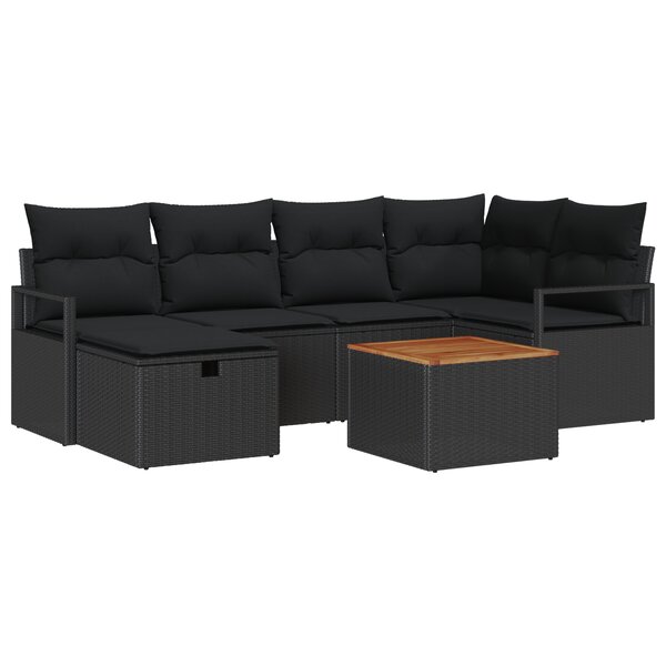 Ensemble de Canapés de Jardin vidaXL de 7 pièces avec Coussins en Poly Rattan Noir