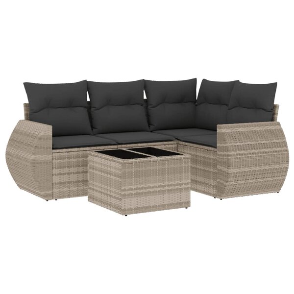 vidaXL Salon de jardin 5 Pièces avec coussins gris clair résine tressée