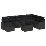 vidaXL Ensemble de Canapés de Jardin de 9 Pièces avec Coussins Noir Rattan Poly