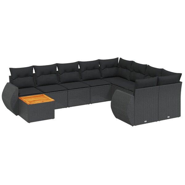 vidaXL Salon de jardin 10 Pièces avec coussins noir résine tressée