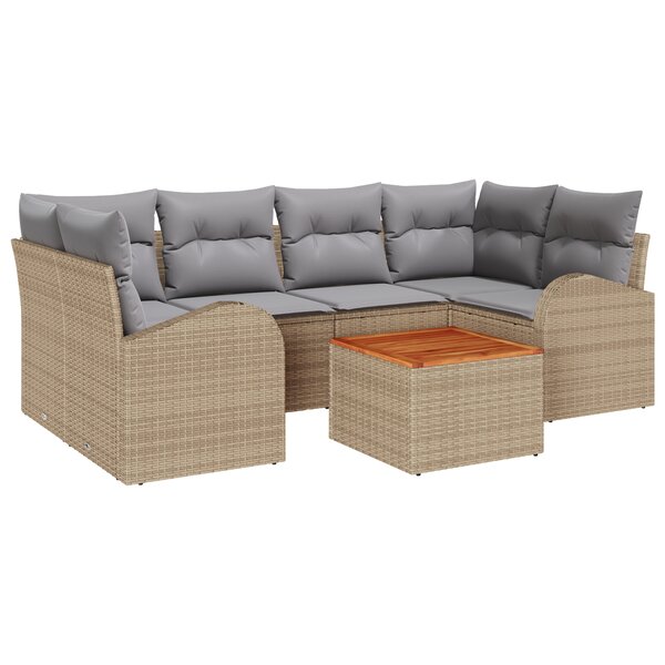 Canapé de jardin 7 pièces avec coussins Beige Poly Rotin Acacia
