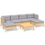 vidaXL Salon de jardin 7 Pièces avec coussins gris bois de pin