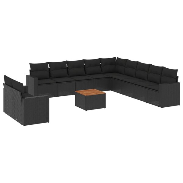 vidaXL Salon de jardin 12 Pièces avec coussins noir résine tressée