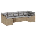 Ensemble de 7 pièces de canapés de jardin avec coussins Beige Rattan Poly