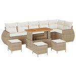 Ensemble de canapé de jardin vidaXL 10 pièces avec coussins beige poly rotin acacia