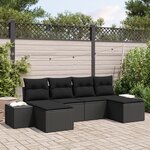 vidaXL Ensemble de Canapés de Jardin 6 Pièces avec Coussins Noir Rattan Poly