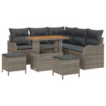 Ensemble de Canapé de Jardin 8 pièces avec Coussins Gris en Rattan Poly Acacia