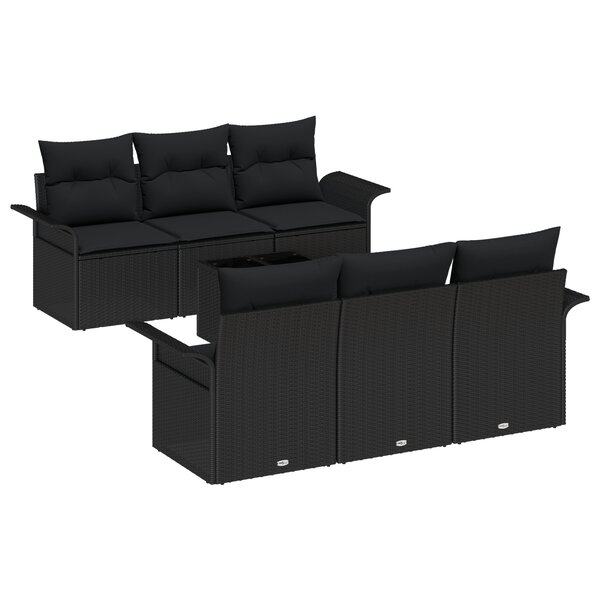 vidaXL Ensemble de canapé de jardin 7 pièces avec coussins noir en poly rotin
