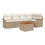 vidaXL Ensemble de Canapé de Jardin 6 Pièces avec Coussins Beige en Poly Rotin Acacia