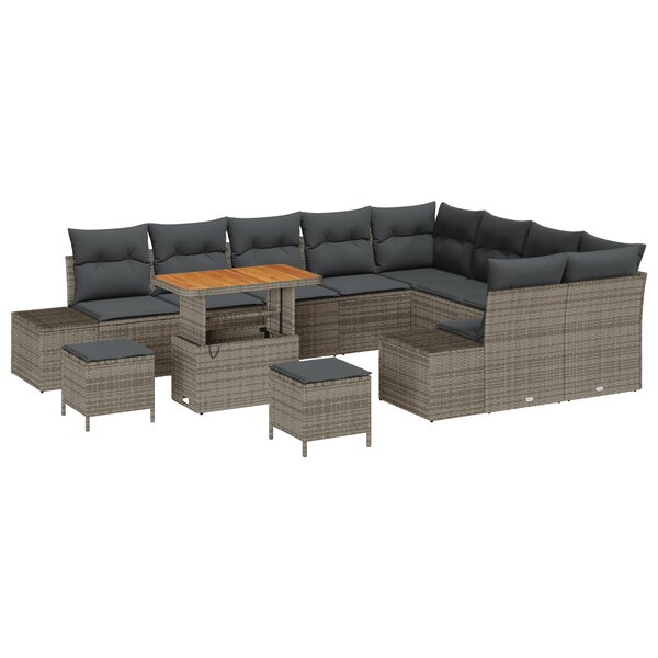 Ensemble de canapés de jardin 12 pièces avec coussins gris en poly rotin acacia