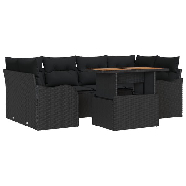 Ensemble de Canapés de Jardin de 7 Pièces avec Coussins Noir Poly Rattan