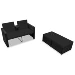 Salon de jardin meuble d'extérieur ensemble de mobilier 3 pièces avec coussins résine tressée noir 02_0016010