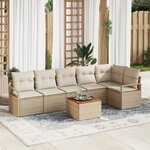 Canapé de jardin 7 pièces avec coussins en rotin beige acacia