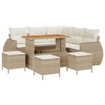 Ensemble de canapé de jardin 9 pièces avec coussins beige en poly rotin acacia