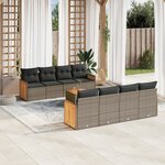 vidaXL Salon de jardin 9 Pièces avec coussins gris résine tressée