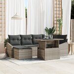 vidaXL Set de Canapé de Jardin 7 Pièces avec Coussins Gris en Poly Rattan
