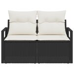 Canapé de jardin 2 places vidaXL avec coussins en poly rotin noir