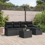 Ensemble Canapé Jardin vidaXL 6 Pièces avec Coussins Noir Poly Rotin