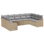 vidaXL Ensemble de Canapés de Jardin 9 Pièces avec Coussins Beige Rattan Poly
