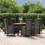 vidaXL Ensemble à manger de jardin coussins 7Pièces Noir Résine tressée