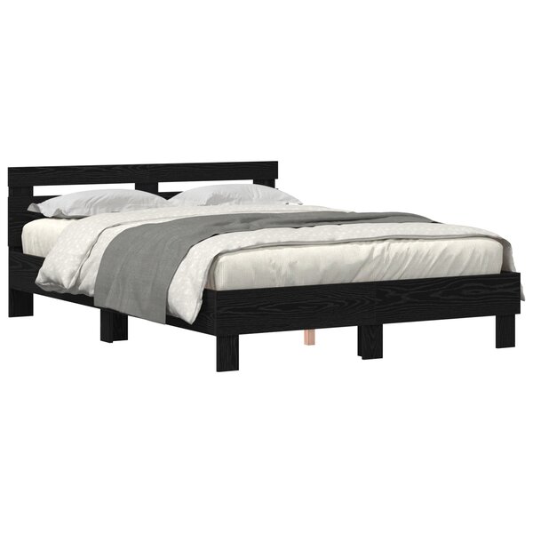 vidaXL Cadre de lit noir en chêne Chêne noir Chêne massif 150 x 200 cm