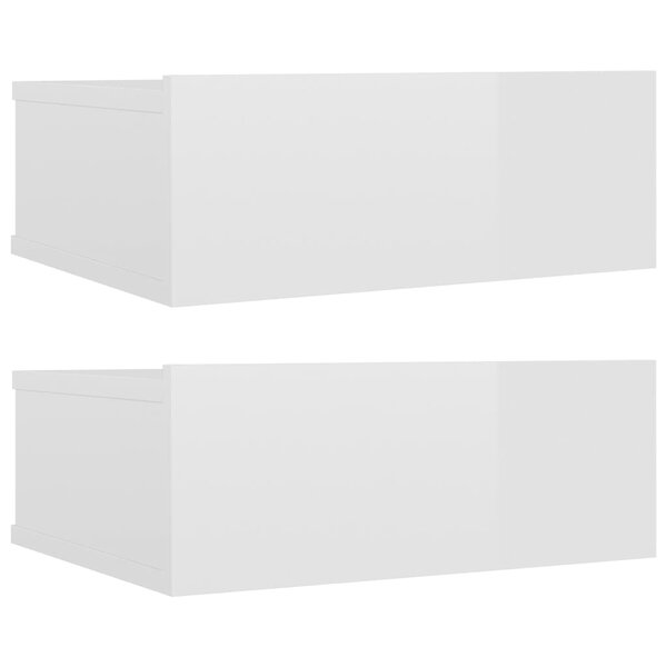 vidaXL Tables de chevet flottantes 2Pièces Blanc brillant Bois ingénierie