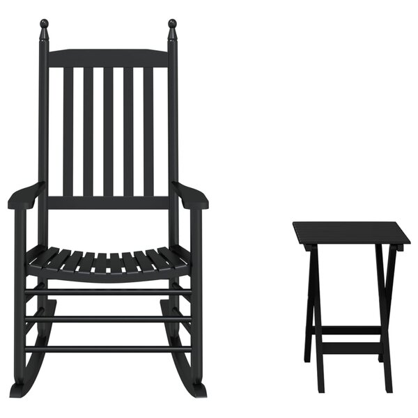 vidaXL Chaise à bascule avec table pliable noir bois massif peuplier