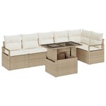 Ensemble de Canapés de Jardin 7 pièces avec Coussins Beige Poly Rattan