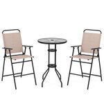 3Pièces salon de jardin 2 chaises de jardin pliantes table basse ronde en verre trempé bistro terrasse piscine beige 20_0007590