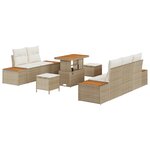 vidaXL Ensemble de Canapés de Jardin 8 Pièces avec Coussins Beige en Rattan Synthétique Acacia