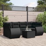 vidaXL Salon de jardin 7 Pièces avec coussins noir résine tressée