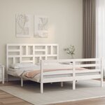 vidaXL Cadre de lit avec tête de lit blanc King Size bois massif
