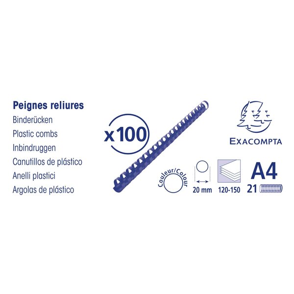 Boite 100 Reliures Spirales Plastique 20mm - Noir - Exacompta