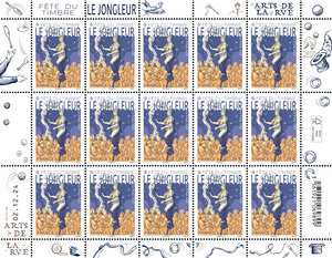 Feuille de 15 timbres - Fête du timbre - Arts de la rue - Jongleur - Lettre verte