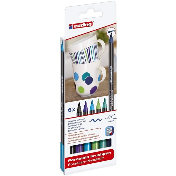 Feutre porcelaine e4200 céramique émaillée verre pointe pinceau fine 6 coloris froids x 10 edding