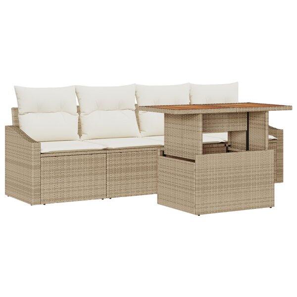 vidaXL Canapé de jardin 5 pièces avec coussins Beige en poly rotin