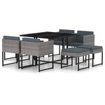 vidaXL Salon de jardin 9 Pièces avec coussins Résine tressée Gris