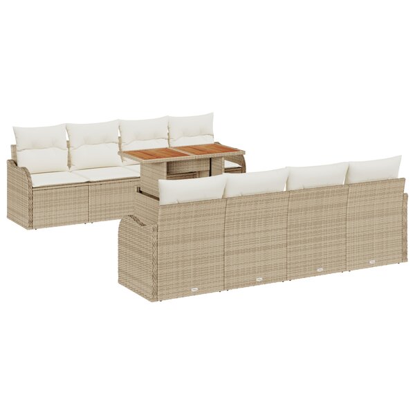 Ensemble de Canapé de Jardin 9 pièces Beige Rattan Poly Acacia