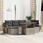 Ensemble de Canapé de Jardin 7 Pièces avec Coussins Gris Poly Rattan