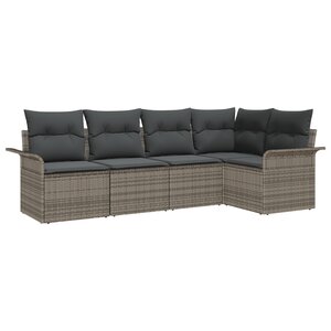vidaXL Ensemble de canapés de jardin 5 pièces avec coussins gris poly rattan