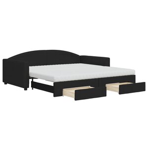 vidaXL Lit de jour avec gigogne et tiroirs noir 100x200 cm tissu