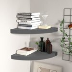 vidaXL Étagères d'angle flottantes 2Pièces gris brillant 35x35x3 8 cm MDF