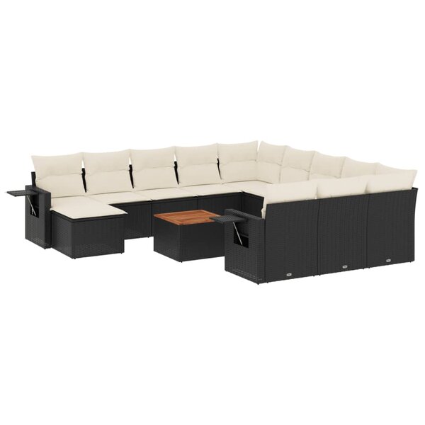 vidaXL Salon de jardin avec coussins 13 Pièces noir résine tressée