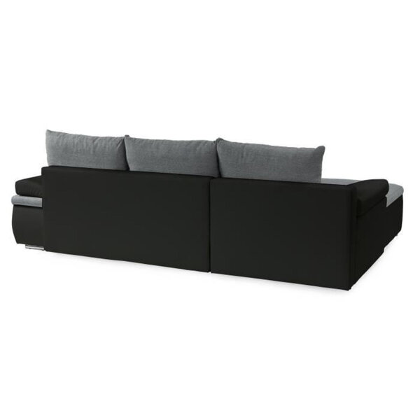 Canapé d'angle réversible convertible 3 places + Coffre - Simili noir et tissu gris - 274 x 184 cm
