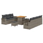 Ensemble Canapé de Jardin vidaXL 10 pièces avec Coussins Gris Poly Rattan Acacia
