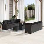 Set de sofa de jardin 11 pièces avec coussins Noir Poly Rattan Acacia